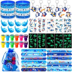 an assortment of items including plastic cups, markers and key chains