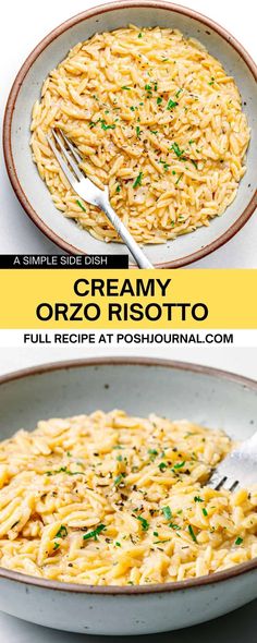 two plates filled with creamy orzo risotto