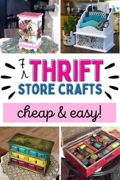 thrift store crafts and crafts with text overlay