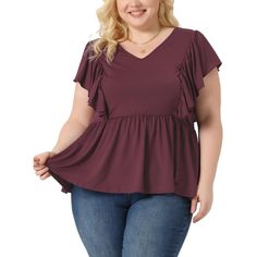 Agnes Orinda is a plus-size brand inspired by the needs of its customers. It can suit you on various occasions, and show your perfect curves through appropriate tailoring, and the comfortable fabric allows you to enjoy a pleasant experience. This top has a cute and spirited shape with a light and flowing fit. An exceptionally soft top, it is perfectly comfortable. The V-neck design shows your perfect neckline. The ruffles add elegance to this cute blouse and the peplum waist makes you look slend Plus Size Summer Outfits Casual, Plus Size Peplum, Wardrobe Refresh, Plus Size Summer Outfits, Plus Size Brands, Cute Blouses, Peplum Blouse, Chiffon Long Sleeve, Women Plus Size