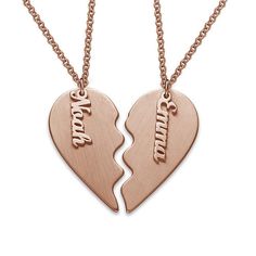 Personalized Couple Heart Necklace in Matte Rose Gold Plating Couples Jewelry Necklaces, Relationship Necklaces, Hamsa Necklace Gold, Couple Heart, Double Heart Necklace, Hamsa Charm, Gold Sun, Mens Anniversary Gifts