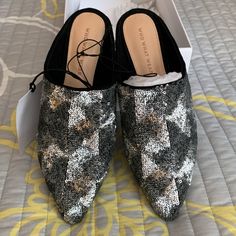 Who What Wear Sparkly Black/Gray Sequined Mule Flats! Great Slides Ready For Holiday Wear! Sure To Dress Up Any Outfit! Brand New Still In Box! Mule Flats, Holiday Wear, Mule Clogs, Mules Shoes, Who What Wear, Wearing Black, Mule, Black Gray, Slides