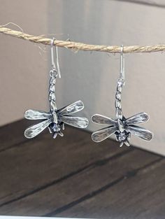 "These vintage sterling silver earrings are hallmarked 925 CD Sterling and are approximately 1.5\" x 1\". In excellent vintage condition." Nickel-free Dragonfly Sterling Silver Earrings, Nickel-free Sterling Silver Dragonfly Earrings, Silver Dragonfly Earrings For Gift, Silver Dragonfly Earrings Perfect For Gifts, Sterling Silver Dragonfly Earrings, Silver Sterling Dragonfly Earrings, Dragonfly Earrings, Swarovski Beads, Adjustable Bangle