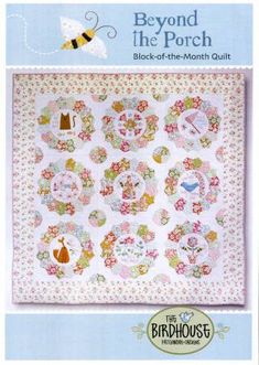 the cover of the book beyond the porch, featuring an image of a flowered quilt