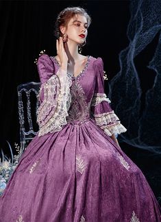 High-end Purple Rococo Southern Belle Queen Maire Antoinette Dress Medieval Theatre Reenactment Costume     Condition: Brand New   Color:  As Picture   Material: Satins And Lace   Silhouette: Ball Gown   Sleeve Length: Full Sleeve   Dresses Length:Floor-Length   Neckline: Square-Collar   Decoration: Lace   Style: Vintage     Includes: Dress Victorian Dresses For Halloween, Victorian Style Dresses For Halloween, Vintage Medieval Dress For Halloween, Elegant Overbust Victorian Dress For Halloween, Gothic Historical Dress For Costume Party, Vintage Medieval Dress For Cosplay, Medieval Style Dress For Costume Party, Costume Dresses With Ruffles And Underbust Shape, Halloween Historical Dresses