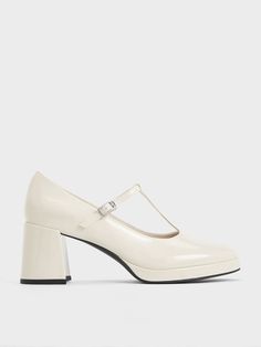 Crystal-Buckle T-Bar Mary Jane Pumps T Bar Shoes, Faux Leather Heels, Size Chart For Kids, Shoe Inspo, Mary Jane Pumps, Chalk White, Charles Keith, Cut Out Design, Shoe Lover