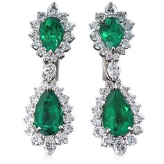 Colombian Emerald And Diamond Earrings, 7.45 Carats Vintage Emerald Earrings, Nolan Miller Jewelry, Emerald And Diamond Earrings, Green Statement Earrings, Real Diamond Earrings, Platinum Earrings, Colombian Emeralds, Expensive Jewelry, Antique Necklace