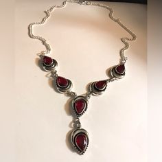 Stunning 925 Sterling Silver Necklace 24 Inches N Length 60 Carats Of Garnet Stones “Stamped” 925 100% Satisfaction Guaranteed Benefits Of Wearing Garnet Gemstone It Protects The Wearer From Negativity And Evil Thoughts. It Induces Passion, Fire, Energy, Stability, And Is Believed To Bring Good Luck In Love And Relationships. Garnet Is A Stone Meant To Bring Success In Life And Helps To Achieve The Goals Set In Life By Its Possessor. 100% Authentic Stones, 925 Sterling Silver. This Will Be A Nic Garnet Necklace Novica, Bohemian Garnet Necklace, Vampire Oc, Gothic Literature, Fire Energy, Evil Thoughts, Hand Necklace, Prom Ideas, Garnet Bracelet