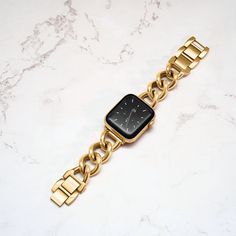 Can your Apple Watch look dressy? YES! This band is crafted in stainless steel and polished with high shine for everyday elegance. Waterproof for worry free glam. Elegant Gold Stainless Steel Watch Accessories, Adjustable Gold Watch Band With Solid Link Construction, Modern Stainless Steel Watch Bands With Polished Finish, Luxury Gold Metal Watch Bands, Silver Stainless Steel Apple Watch Band With Polished Finish, Silver Polished Stainless Steel Apple Watch Band, Elegant Metal Apple Watch Band With Solid Link Construction, Trendy Gold Apple Watch Band With Bracelet Strap, Elegant Rose Gold Stainless Steel Watch Band