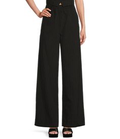 From GB&#x2C; this pant features:Pinstripe printElastic waistbandPull-on stylingWide legsApprox. 31" inch inseamPolyester/rayon/spandexMachine wash cold&#x2C; inside out/tumble dry low*Do not dry cleanImported. Trendy Striped Pants For Work, Fall Striped High-waisted Pants, Striped Wide Leg Pants With Elastic Waistband For Work, Spring Wide Leg Pants With Vertical Stripes For Work, Striped Wide Leg Bottoms For Fall, Trendy Vertical Stripes Pants For Workwear, Wide Leg Striped Bottoms For Fall, Trendy Vertical Stripes Pants For Work, Chic Striped Pants With Elastic Waistband