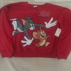 Tom And Jerry Long Sleeve Sweatshirt Cotton Fleece Red Toms, Tom And Jerry, Womens Toms, Long Sleeve Sweatshirt, Cotton Fleece, Red Sweaters, Long Sleeve Sweatshirts, Graphic Sweatshirt, Sweaters For Women