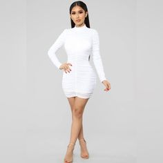 Brand New Never Worn. Form Fitting And Sexy!! Perfect For A Night Out. White Ruched Bodycon Club Dress, White Ruched Mini Dress For Party, White Mini Dress With Ruched Sides, Dresses Fashion Nova, Fashion Nova Dress, Fashion Nova Dresses, Fashion Nova, Night Out, White Dress