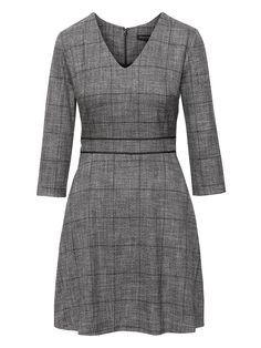 Plaid V-Neck Fit-and-Flare Dress | Banana Republic Lined V-neck Mini Dress For Work, V-neck Fit And Flare Midi Dress For Work, A-line V-neck Dress For Fall Workwear, Gap Fit, Invisible Zip, Fit And Flare Dress, Dress Pattern, Skater Dress, Three Quarter