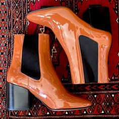 New Without Tags Or Box Authentic Dries Van Noten Stunning Sienna Orange Patent Leather Ankle Boots. Almond Shaped Toe. Chunky Stacked 3” Heel. Elastic Side Paneling. Pull On Style. Size 39.5, Fit Closer To A Us 9. 5.75” Shaft. Chic High Heel Chelsea Boots In Calf Leather, Chic High Heel Calf Leather Chelsea Boots, Chic Chelsea Boots With Almond Toe In Calf Leather, Chic Chelsea Boots With Sculpted Heel For Formal Occasions, Chic Formal Chelsea Boots With Sculpted Heel, Chic Almond Toe Chelsea Boots For Formal Occasions, Elegant Chelsea Boots For Fall Party, Chic Chelsea Boots In Calf Leather With Medium Width, Chic Chelsea Boots With Sculpted High Heel