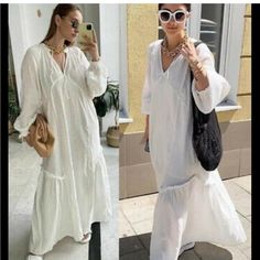 H&M Conscie Collection Kaftan Dress. Size: S -Plunge Maxi -Bloho- Glam Style -Ruffle Datails -Optional Tie At Neck -Long Sleeve Bohemian Maxi Boho Dress, Bohemian Maxi Dress For Daywear, Bohemian Dress For Daywear, H&m White Maxi Dress For Daywear, H&m V-neck Maxi Dress For Daywear, Bohemian V-neck Boho Dress For Daywear, H&m V-neck Maxi Dress For Brunch, H&m Bohemian V-neck Dress, H&m Bohemian Long Sleeve Dresses