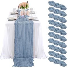 PRICES MAY VARY. Cloth 🐳【Product Information】The package includes 10 pieces of dusty blue gauze table runners, elegant and good looking design, exquisite in craftsmanship, and the quantity is sufficient for your daily use and replacement needs, which is perfect for home decor, wedding table decorations and party table decorations. 🐳【Size】The size of each cheesecloth table runner is about 35 x 120 inches, which can fit for most kinds of tables, appropriate for a table that can seat 8-10 people. Blue Cheesecloth Table Runner, Boho Wedding Table Runner, Bridal Shower Table Decorations, Gauze Table Runner, Cheesecloth Table Runner, Wedding Runner, Boho Table Runner, Blue Table Runner, Boho Table