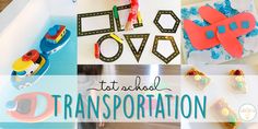 there is a collage of photos with words and pictures on the wall that say transportation