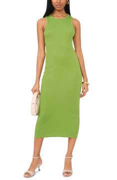 Sleek and summery, this curve-skimming cotton rib dress adds extra sass with a cute cutout at the back. 51" length (size Medium) Slips on over head Unlined Crewneck Sleeveless 100% cotton Machine wash, tumble dry Imported Spring Ribbed Bodycon Dress, Ribbed Midi Dress For Summer Day Out, Ribbed Midi Dress For A Summer Day Out, Spring Ribbed Stretch Bodycon Dress, Ribbed Stretch Bodycon Dress For Spring, Chic Ribbed Bodycon Summer Dress, Ribbed Bodycon Midi Dress For Day Out, Ribbed Bodycon Dress For Spring Day Out, Spring Ribbed Bodycon Dress For Day Out