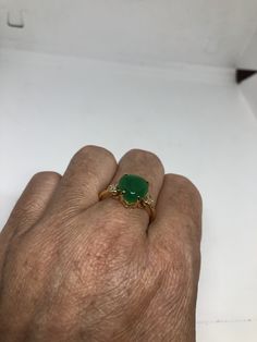 Vintage Lucky Green Nephrite Jade ring Large green nephrite jade Ornate German Silver Vintage ring, does not tarnish, NOT sterling Sizes 6, 8,or 9 My jeweler can custom re size for a $10-$20 fee All rings are shipped free in the US in a nice gift box. Check out our over a THOUSAND great reviews Engraving is $4 per letter and is not always perfect depending on the piece. It can take a few days if the jeweler is busy. This is payable to Paypal Judithsltd@gmail.com Yellow Gold Chrysoprase Emerald Ring For Anniversary, Yellow Gold Emerald Ring With Chrysoprase For Anniversary, Hallmarked Green Opal Ring In Fine Jewelry Style, Green Jade Promise Ring, Green Jade Rings For Promise, Green Jade Jewelry For Promise Ring, Green Chrysoprase Gemstone Rings, Green Hallmarked Crystal Ring For Anniversary, Chrysoprase Fine Jewelry Rings For Anniversary