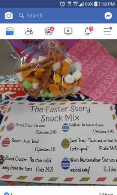 the easter story snack mix is on display