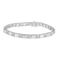 "Featuring a unique design and dazzling diamonds, this sterling silver bracelet enhances your look beautifully. Featuring a unique design and dazzling diamonds, this sterling silver bracelet enhances your look beautifully. Length: 7 in. Clasp: safety Metal: sterling silver Finish: polished Packaging: boxedDIAMOND DETAILS Total weight: 1/2 ct. Shape: round brilliant Setting: prong Gemstones may have been treated to enhance their appearance. Special care may be required. Please visit our Gemstone White Gold Bracelet With Baguette Diamonds, White Gold Diamond Bracelets With Baguette Diamonds, White Gold Bracelets With Baguette Diamonds, Anniversary Diamond Bracelet With Baguette Diamonds, Diamond White Bracelets With Baguette Diamonds, Dazzling Diamond Bracelet With Diamond Accents, Silver Diamond Bracelet With Pavé Setting, White Diamond Pave Bangle Bracelet, White Diamond Bangle Bracelet With Pave Setting