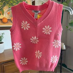 Rsq Adorable Pink Sweater Vest With Daisies Girl’s Size M; Please See Measurements Super Soft New With Tags Feel Free To Ask Any Questions! Ships From Smoke-Free Home Y2k Pink Sweater For Fall, Casual Knitted Sweater Vest For Spring, Y2k Knitted Sweater For Spring, Cute V-neck Sweater For Spring, Playful Knitted Tops For Spring, Y2k Style Knit Sweater For Spring, Cute Knitted Tops For Winter, Cute V-neck Top For Fall, Knitted Crew Neck Sweater Vest For Spring