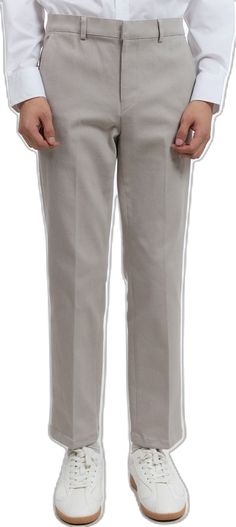 Fitted Gray Cotton Pants, Fitted Solid Color Cotton Dress Pants, Solid Color Fitted Cotton Dress Pants, Fitted Solid Cotton Dress Pants, Fitted Full-length Cotton Dress Pants, Gray Slim Fit Cotton Pants, Casual Fitted Flat Front Bottoms, Stretch Cotton Dress Pants, Fitted Cotton Bottoms With Flat Front