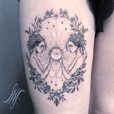 A dreamy twin-goddess tattoo on the thigh by @laura_rock_steady- Gorgeous Gemini tattoos for women Gemini Tattoos, Gemini Zodiac Tattoos, Gemini Tattoo Designs, Twin Tattoos, Our Mindful Life, Lavender Tattoo, Gemini Tattoo, Goddess Tattoo, Zodiac Tattoos