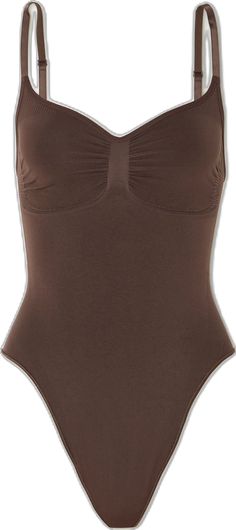 Solid Nylon Bodysuit With Built-in Bra, Sculpting Swimwear With Built-in Bra, High Stretch Elastane Leotard For Swimming, Stretch Bodysuit With Built-in Bra, Stretch Nylon Bodysuit With Built-in Bra, High Stretch Seamless Leotard For Swimming, High Stretch Smoothing Leotard For Swimming, Fitted Bodysuit With Lined Body, Fitted Solid Bodysuit With Lined Body