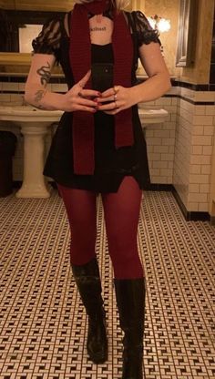 Striped Tights Outfit, Classy Punk, Dakota Warren, Fun Tights, Red Tights, Ideas Outfit, Tights Outfit, Fall Winter Outfits