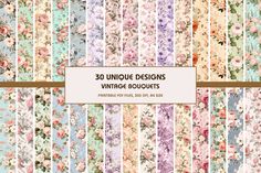 30 unique designs vintage floral digital paper pack