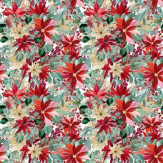 a red and green flower pattern on a white background