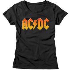 "AC/DC Women's T-shirt by American Classics Part Scottish, part Aussie, 100% High Voltage Rock Legends! Formed in Sydney in 1973, AC/DC went from Dirty Deeds Done Dirt Cheap on the Highway to Hell to Back to Black in The Flick of the Switch! They have sold over 200 million albums worldwide and they are still working on new music. Wear some rock history, this cool AC/DC graphic t-shirt is vintage style print with a distressed look as if you bought it at an AC/DC Concert Tour in the 80's What's in Lenalee Lee, Acdc Shirt, Rock Band Tees, Black Tees, Orange Tees, Orange Logo, Womens Black Shorts, Orange T Shirts, Rock T Shirts