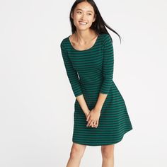 Nwot! Never Worn! Comfortable, Easy To Wear Dress. 3/4 Sleeves Dark Green With Black Stripes Fitted Top With A-Line Skirt Ships Next Day. Smoke Free Home! Casual 3/4 Sleeve Dresses, Casual Green Midi Dress With 3/4 Sleeves, Chic Green Dress With 3/4 Sleeves, Chic Green Dresses With 3/4 Sleeves, Casual Mini Dress With 3/4 Sleeves For Work, Casual 3/4 Sleeve Mini Dress For Work, Casual Green Dress With 3/4 Sleeves, Casual Green Dresses With 3/4 Sleeves, Navy Striped Dress