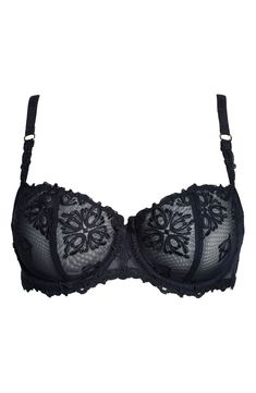 Seamed cups offer comfortable support and shape in this romantic embroidered demi. Lined Polyester/polyamide/spandex Hand wash cold, dry flat Imported Lingerie Lace Bra With Removable Cups Full Coverage, Lace Push-up Bra With Removable Cups, Push-up Lace Bra With Removable Cups, Full Coverage Lace Bra With Removable Cups, Elegant Full Cup Nursing Bra With Delicate Lace, Elegant Padded Full Cup Nursing Bra, Elegant Nursing Bra With Removable Cups, Elegant Fitted Nursing Bra With Delicate Lace, Full Cup Lace Bra With Padded Cups