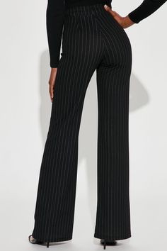 Available In Black/White. Tall: 36" Inseam High Waist Back Zipper Wide Leg Flare Pant Stretch Disclaimer: Stripe Placement May Vary 95% Polyester 5% Spandex Imported | Tall Victoria High Waisted Dress Pant Pinstripe in Black/White size Large by Fashion Nova Pinstripe Pants Women, Formal Pants Women, Striped Pants Women, Tall Women Fashion, Professional Pants, High Waisted Dress, High Waisted Dress Pants, Waisted Dress, Flare Pant