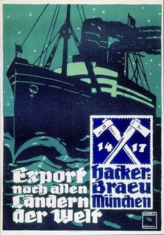 an old poster with a boat in the water and two crossed wrenches on it