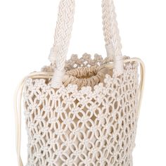 Hvisk | Lolly Tote Small net bag made with macramé technique. The bag has one big compartment.H30 cm x W29 cm x D14 cmMain Material: Cotton, Lining: 100% Recycled Polyester White Rectangular Crochet Bag With Open Weave, White Rectangular Open Weave Crochet Bag, White Open Weave Crochet Rectangular Bag, White Macrame Bag For Everyday Use, Eco-friendly White Crochet Bag With Open Weave, White Macrame Vacation Bag, White Macrame Shoulder Bag For Everyday Use, White Macrame Bags For Daily Use, Everyday White Macrame Bag