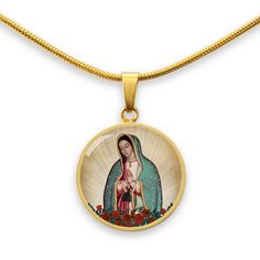 Our Lady of Guadalupe Pendant Necklace Spiritual Jewelry: Our Lady Of Guadalupe Round Pendant, Gold Our Lady Of Guadalupe Round Pendant Necklace, Our Lady Of Guadalupe Round Pendant As Gift, Spiritual Our Lady Of Guadalupe Jewelry Gift, Adjustable Commemorative Jewelry, Our Lady Of Guadalupe, Lady Of Guadalupe, Glass Dome, Glass Domes