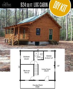 a log cabin with the floor plan for it and measurements to make it look like it is