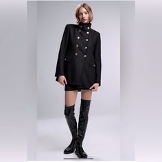 Zara New Black Military Style Coat Jacket Gold Buttons Size Small New With Tags! Rarely Found Piece Looks Very Beautiful And Luxurious Questions? Leave A Comment Below! Classic Winter Button-up Blazer Dress, Classic Winter Blazer Dress With Button-up Front, Classic Button-up Blazer Dress For Winter, Fall Blazer Dress With Button Cuffs And Lapel Collar, Tailored Fall Blazer Dress With Buttons, Classic Button-up Blazer Dress For Fall, Tailored Blazer Dress With Buttons For Fall, Tailored Button Closure Blazer Dress For Fall, Elegant Fall Pea Coat With Button Cuffs