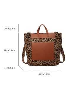 Elevate your style with our Leopard Print Tote Bag. It's not only stylish but also durable, perfect for any occasion. Crafted with versatility in mind, it's the perfect accessory for any outfit. Unleash your wild side with this trendy and functional tote bag. Color : Brown Bag Size : Large Type : Top Handle Bag Pattern Type : Textured Pattern Material : PU Leather Composition : 100% Polyurethane Bag Height Bag Length Bag Width 34 41 17 Casual On-the-go Satchel Shoulder Bag, Casual On-the-go Shoulder Satchel, Trendy Brown Canvas Bag With Large Capacity, Trendy Summer Bags For On-the-go, Trendy Brown Canvas Shoulder Bag, Everyday Square Canvas Bag With Zipper Closure, Trendy Square Hobo Bag For On-the-go, Casual Satchel With Removable Pouch For On-the-go, Trendy Canvas Backpack With Removable Pouch