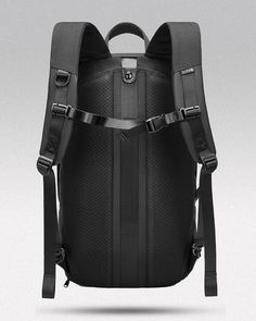 the back view of a black backpack with straps