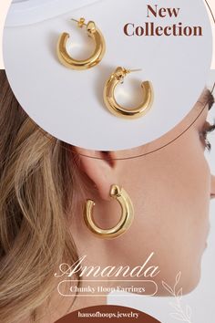 A Chunky style hoop earring using the post-butterfly closure system. Even though the earrings are chunky with lots of volume but weights are controlled to optimize comfortability by utilizing our exclusive Italian electroforming production technology. The earrings are produced in 18k yellow gold or white gold plated over genuine sterling silver metal. Our hand polished finishing assures every piece of our jewelry have a luxurious finish. Chunky Hoop Earrings, Earring Sale, Earrings Gold, Shop Earrings, Jewelry Pieces, Metallic Silver, Gold Earrings, 18k Gold, Gold Plate