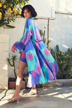 Tie-Dye Silk Robes for Women & Men | ROY G. Blue Spring Robe For Loungewear, Blue Spring Robe For Lounging, Summer Kimono Sleeve Sleepwear, Silk Kimono For Spring Loungewear, Multicolor Silk Robe For Spring, Spring Silk Kimono For Loungewear, Summer Sleepwear With Kimono Sleeves, Silk Sleepwear For Spring Loungewear, Summer Silk Loungewear Robe