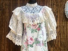 "Vintage 1980s floral dress. No size labeled - estimated size 12/13- please see measurements. Condition - has a spot shown in last photo and sleeve cuffs are stretched out. Measurements taken across front laid flat 21\" across bust  19\" across front of waist doubles to 38\" 23\" across hips 52\" length" Spring Vintage Dress With Puff Sleeves And Lace Trim, Spring Vintage Dress With Lace Trim And Puff Sleeves, Vintage Dresses With Lace Trim And Puff Sleeves, Puffy Sleeves, Black Skirt, Dress Clothes For Women, Vintage Floral, All Black, Floral Dress