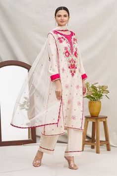 Shop for Ekta Singh White Silk Panelled Kurta Set for Women Online at Aza Fashions Spring Chanderi Salwar Kameez With Mirror Work, Festive Unstitched Cambric Suit With Mirror Work, Festive Cambric Unstitched Suit With Mirror Work, Spring Chanderi Anarkali Set With Mirror Work, Spring Chanderi Palazzo Set With Mirror Work, Cambric Dupatta With Mirror Work, Festive Traditional Wear With Mirror Work In Cambric, Spring Chanderi Dupatta With Mirror Work, Traditional Dupatta With Mirror Work For Spring