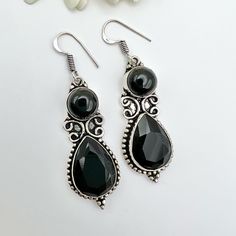 Black Onyx Gemstone Jewelry Earrings 925 Silver Plated Handmade Thanks For Visiting My Boutique Gemstone Jewelry Earrings, Black Onyx Earrings, Onyx Earrings, Onyx Gemstone, Earrings Color, Vintage Earrings, Black Onyx, Black Silver, Gemstone Jewelry