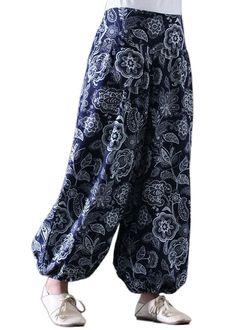 Bohemian Navy Print Elastic Waist Patchwork Cotton Lantern Pants SummerFabric: Cotton 45%, Linen 55%Size & Fit: This garment fits true to size.Length: Size 2XL measures 35.1"from waist to hem.Waist:Fitted - elastic waist allows stretch Hip: Loosely Fitted. room for hips. Hand Wash Cold. Floral Print Ankle-length Harem Pants, Non-stretch Patchwork Harem Pants For Summer, Non-stretch Cotton Patchwork Harem Pants, Non-stretch Floral Print Harem Pants, Cotton Floral Print Wide Leg Harem Pants, Wide Leg Cotton Harem Pants With Floral Print, Floral Print Wide-leg Cotton Harem Pants, Spring Harem Bottoms With Patchwork, Lantern Pants