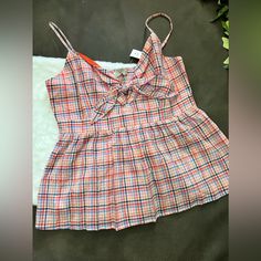 Size Small New With Tags $49.50 Retail Preppy Striped Summer Tops, Preppy Plaid Summer Tops, Summer Preppy Plaid Tops, Casual Summer Plaid Tops, Casual Plaid Summer Tops, Preppy Gingham Tops For Spring, Preppy Cotton Tops For Day Out, Spring Preppy Gingham Tops, Spring Gingham Preppy Tops